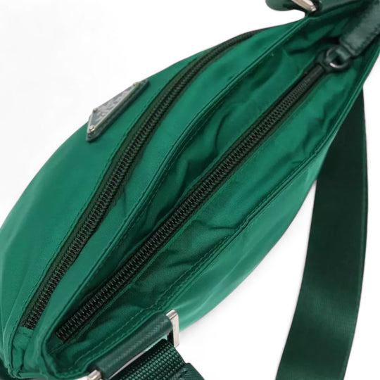 Prada Shoulder Bag Nylon Green Silver Unisex Adjustable Strap Made in Italy