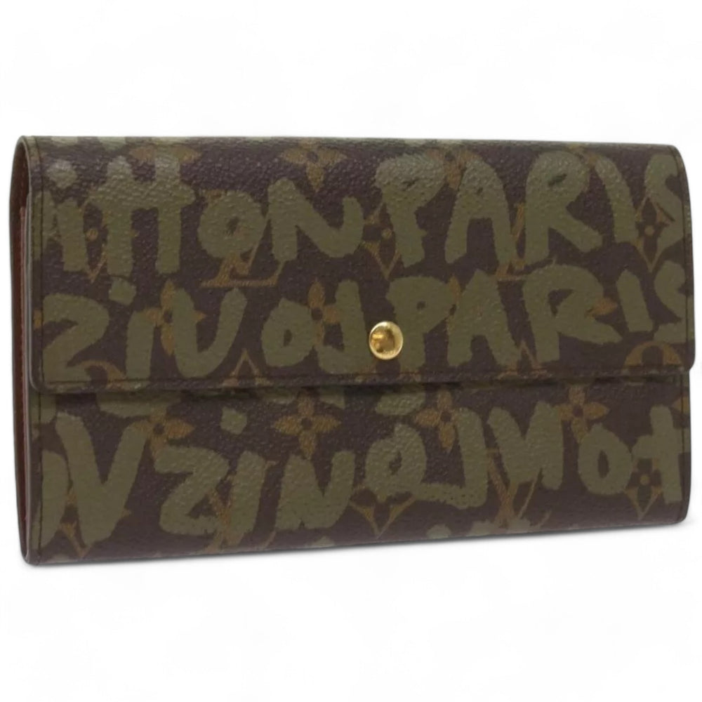 Louis Vuitton Monogram Graffiti Long Leather Wallet Khaki Womens