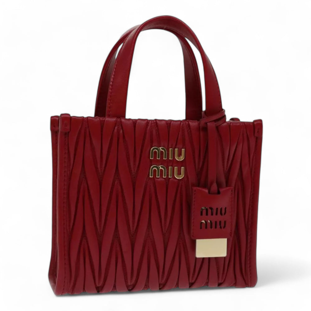 Miu Miu Matelasse Leather Handbag 5BA277 Red Women's