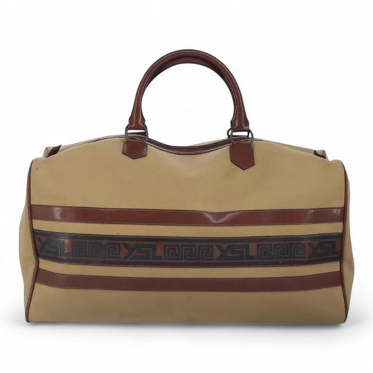 Saint Laurent Boston Duffle Bag Canvas Leather Brown Vintage YSL