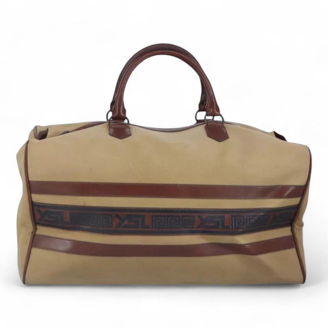 Saint Laurent Boston Duffle Bag Canvas Leather Brown Vintage YSL