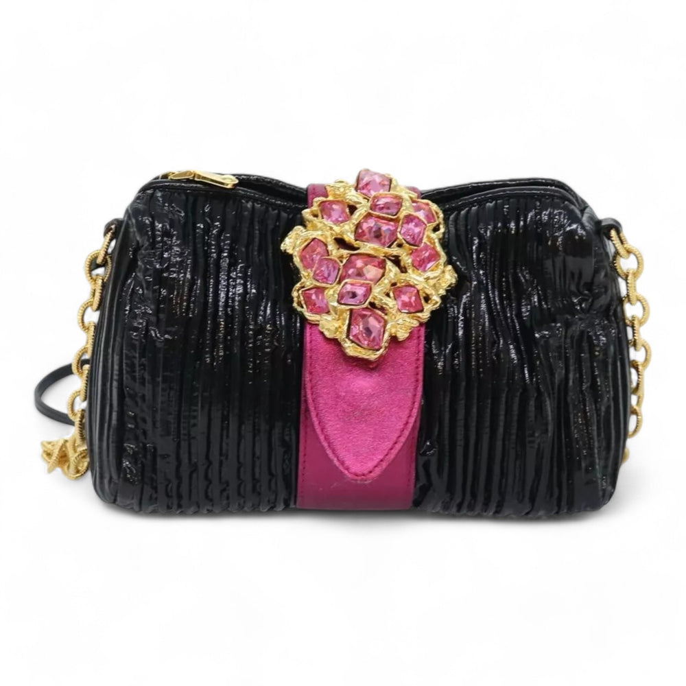 Miu Miu Chain Shoulder Bag Leather Black Pink Women 89796