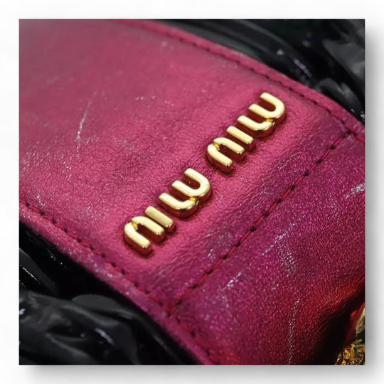 Miu Miu Chain Shoulder Bag Leather Black Pink Women 89796