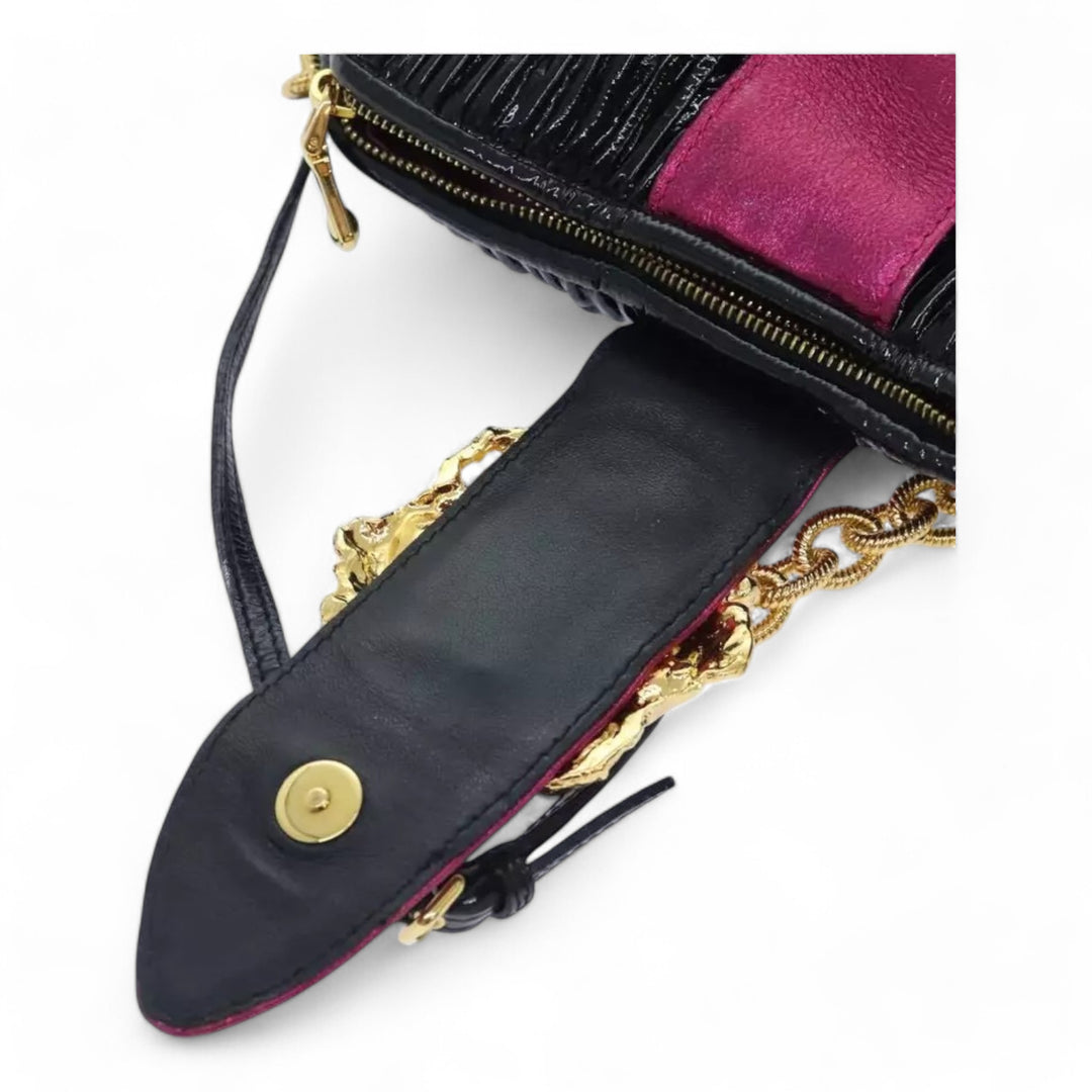 Miu Miu Chain Shoulder Bag Leather Black Pink Women 89796