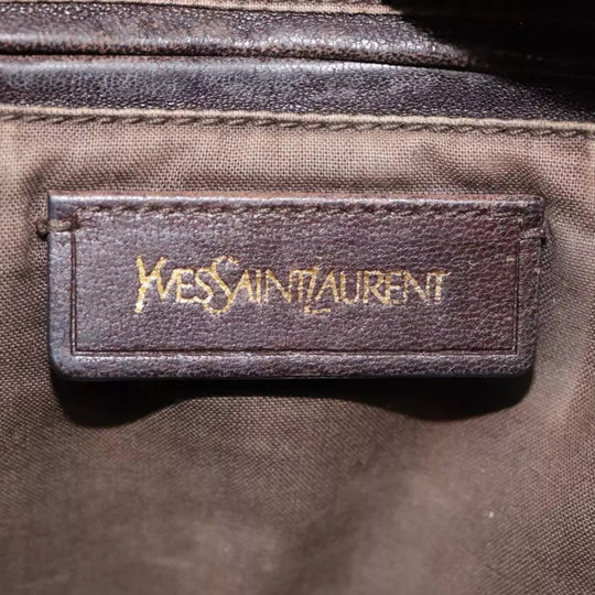 Saint Laurent YSL Leather Handbag 2way Brown Gold Women's