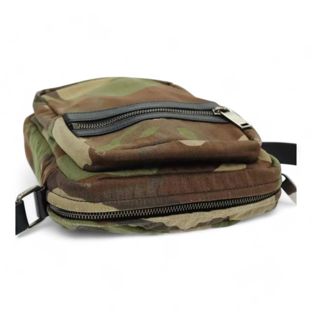 Saint Laurent Camouflage Shoulder Bag Canvas Khaki Silver Men's Crossbody Vintage